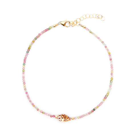 tourmaline & spiral shell anklet