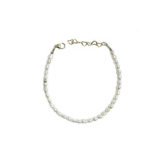 White Rice Pearls & Heart Chain Bracelet