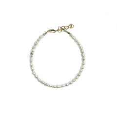 White Rice Pearls & Heart Chain Bracelet